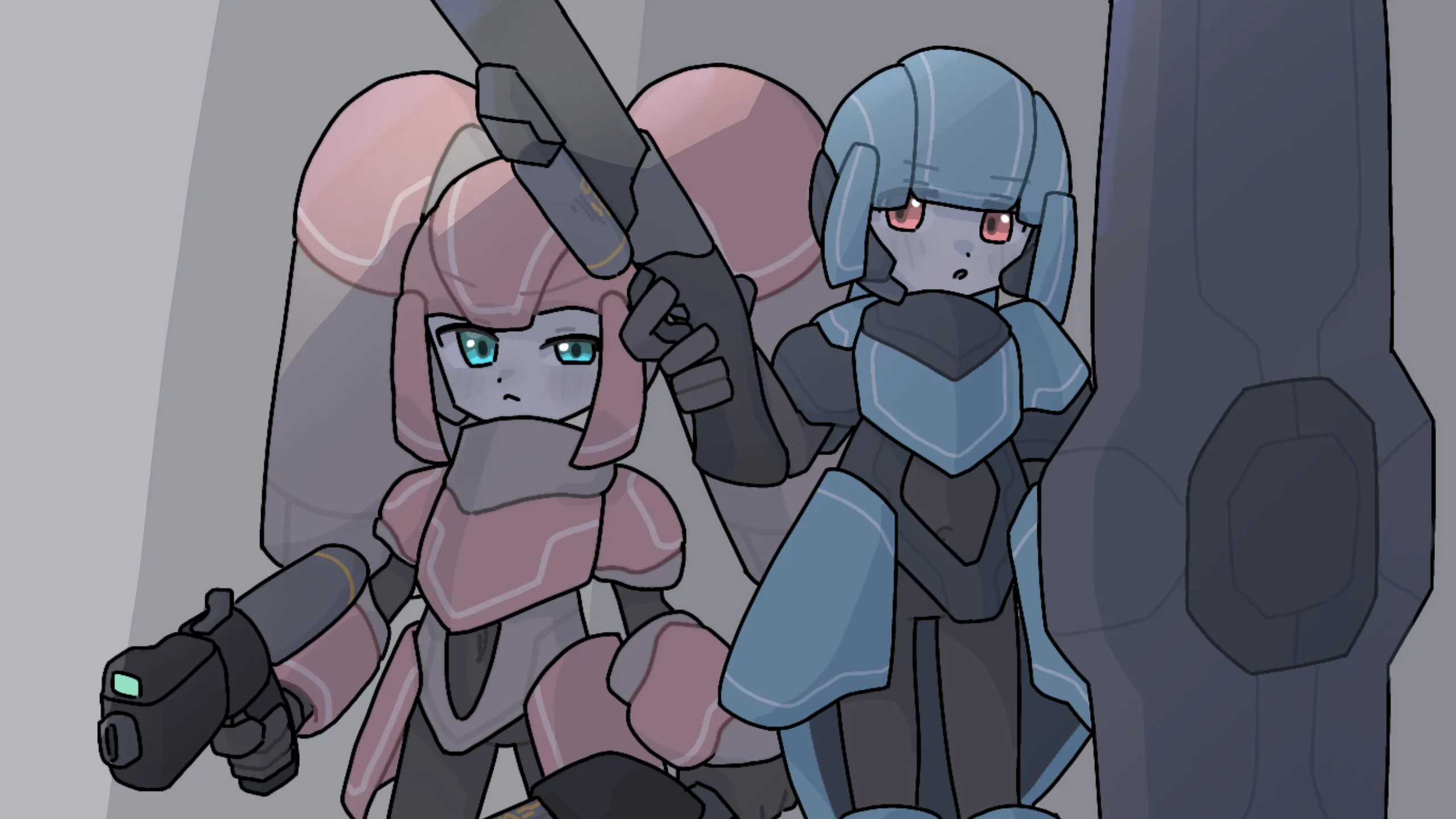 装甲をまとった2人が銃を構えているイラスト