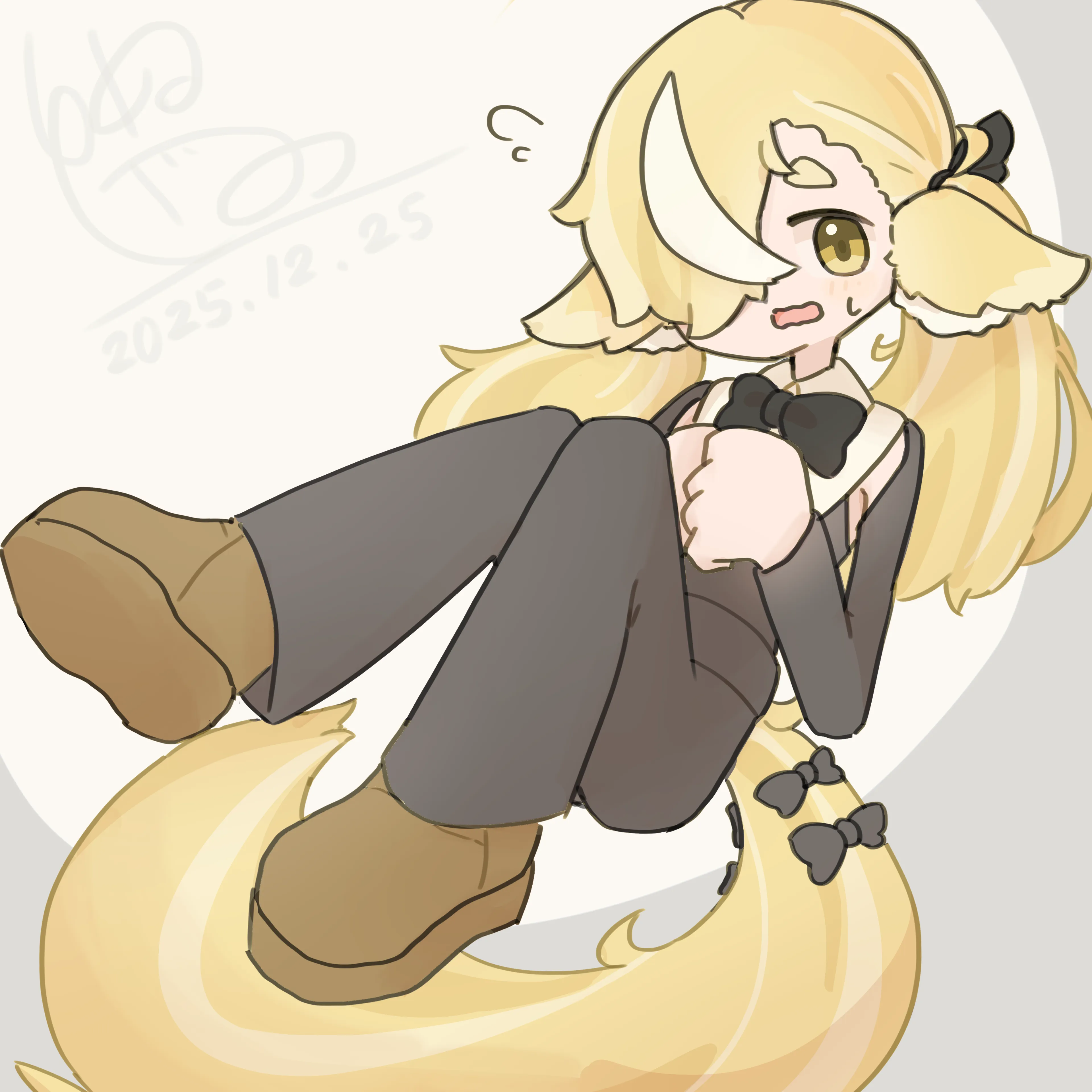 金髪の女の子が横になっているイラスト